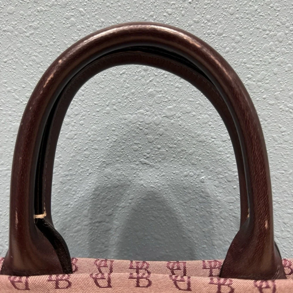 Dooney & Bourke Signature Canvas Satchel Logo Bag Double Leather Handles Tassels